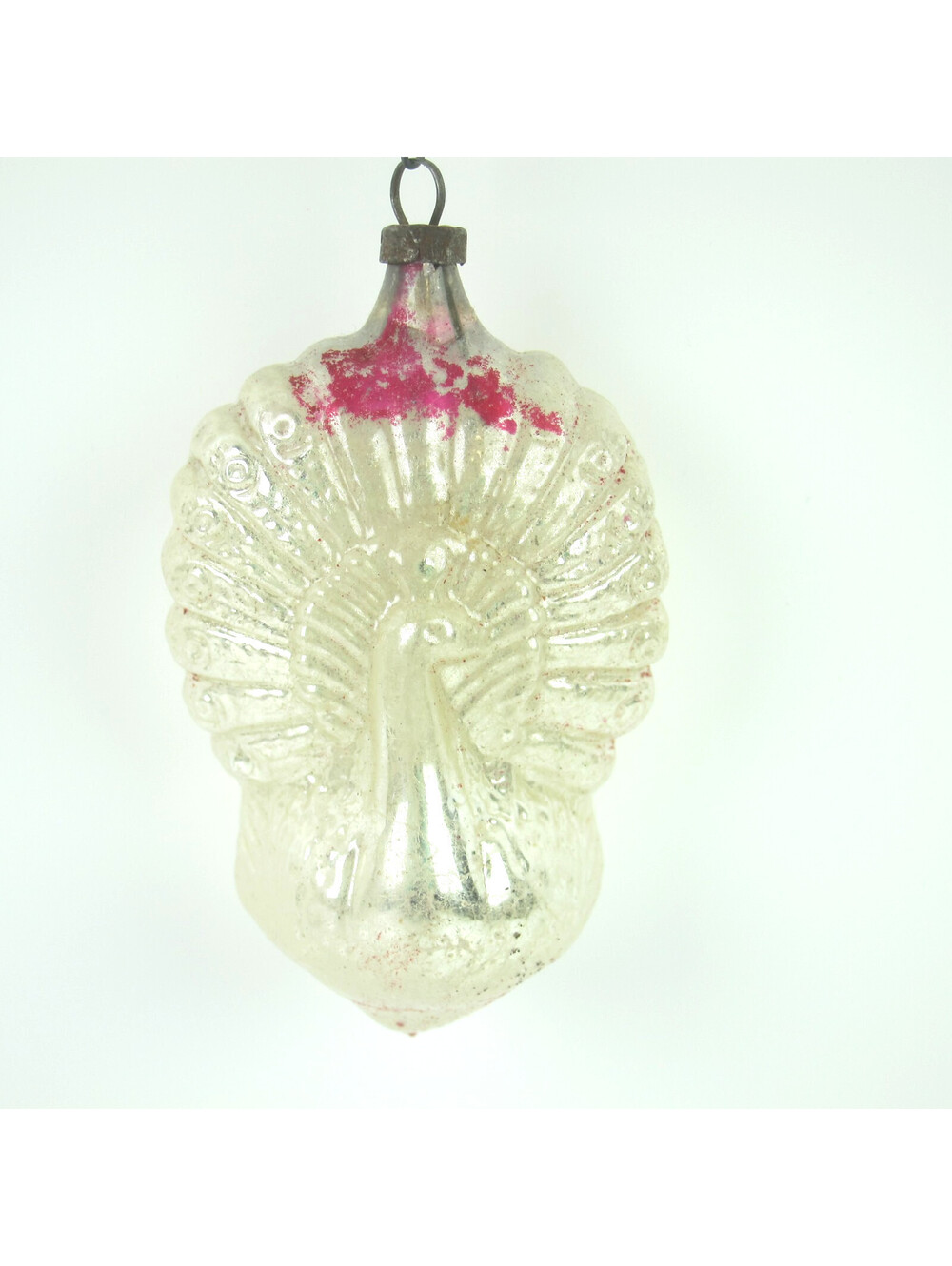 Vintage Mercury Glass Peacock Christmas Ornament 3.5" MCM Mid-Century